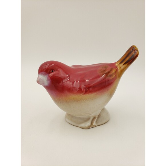 Vintage Ceramic Bird Figurine Red & Off White Or Light Beige 4" Unmarked - Picture 1 of 10